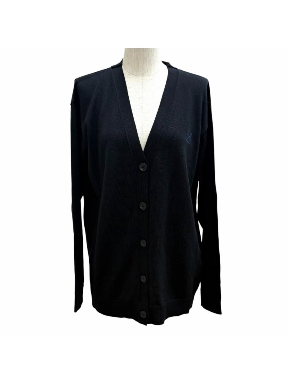 Loewe Wool Logo Button Anagram Embroidery V-neck Knit Cardigan Black